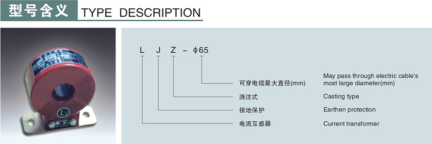 LJZ-φ65型零序電流互感器型號說明